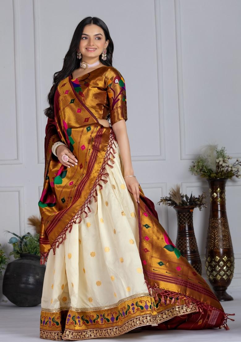 White embroidered Viscose Lehenga Set With Dupatta