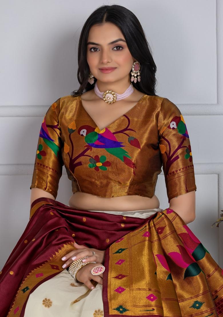 White embroidered Viscose Lehenga Set With Dupatta