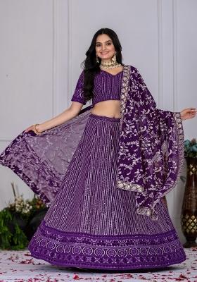 Purple embroidered Georgette Lehenga Set With Dupatta