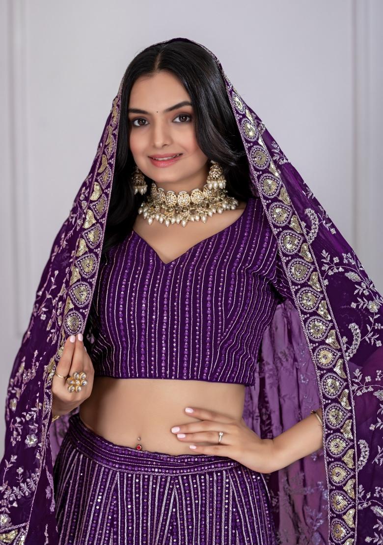 Purple embroidered Georgette Lehenga Set With Dupatta