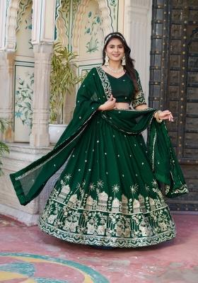 Green embroidered Georgette Lehenga Set With Dupatta