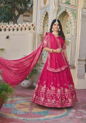 Pink embroidered Georgette Lehenga Set With Dupatta