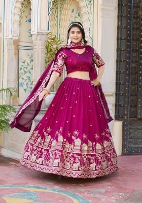 Purple embroidered Georgette Lehenga Set With Dupatta