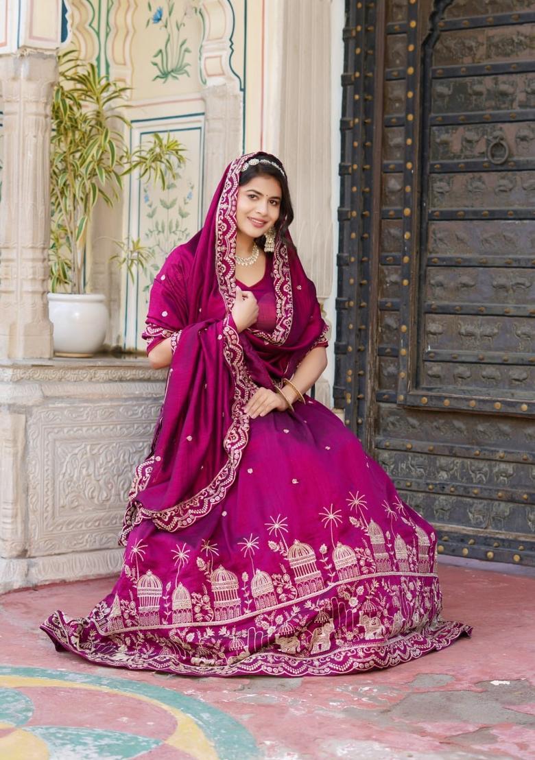 Purple embroidered Georgette Lehenga Set With Dupatta