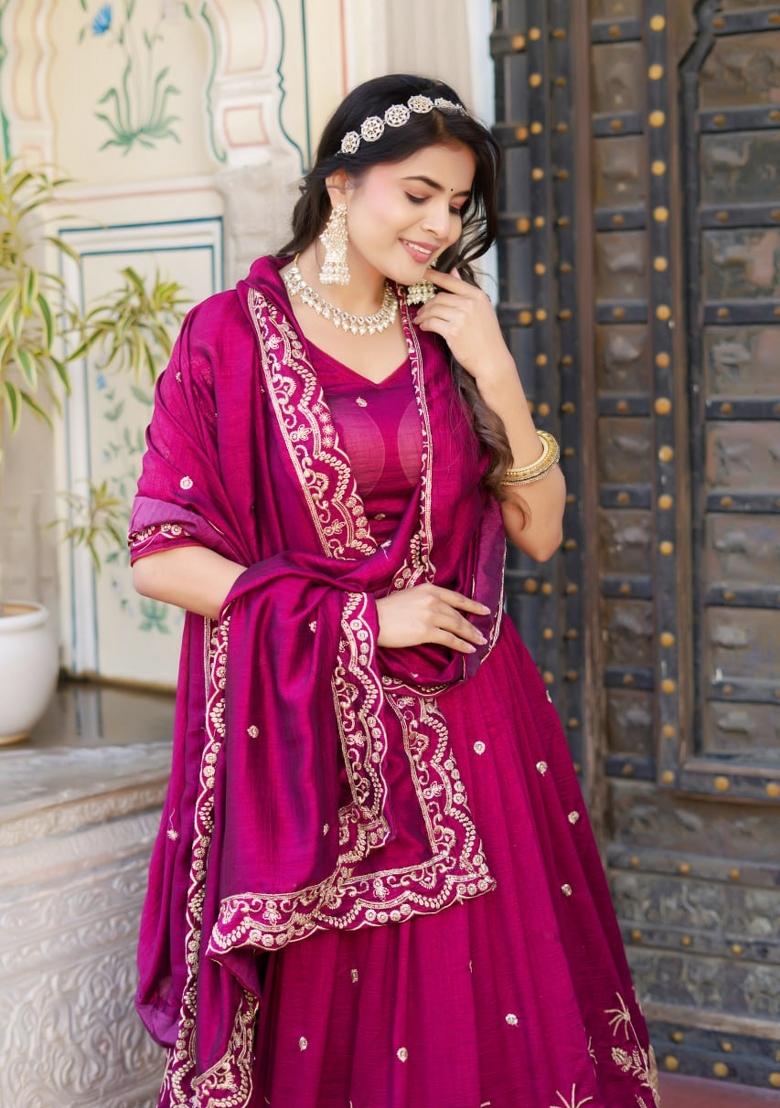 Purple embroidered Georgette Lehenga Set With Dupatta