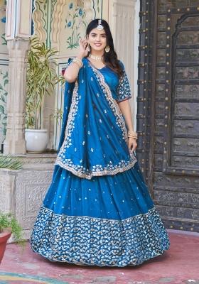 Blue embroidered Georgette Lehenga Set With Dupatta
