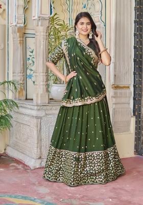 Green embroidered Georgette Lehenga Set With Dupatta