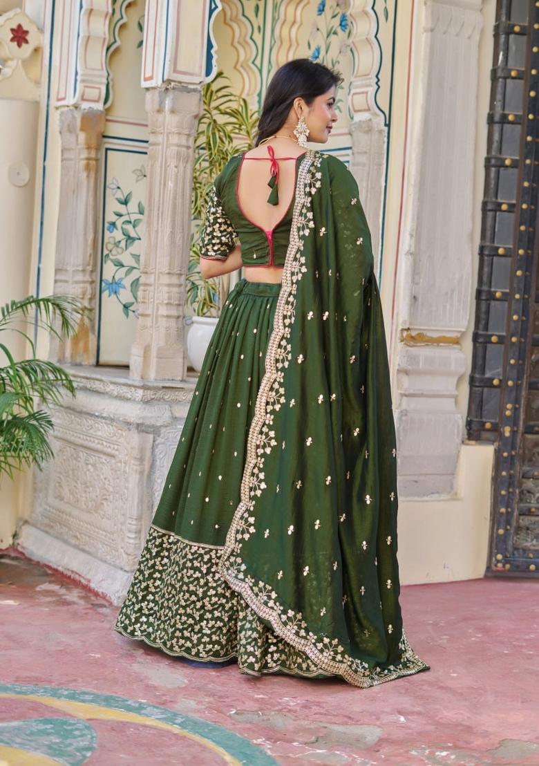 Green embroidered Georgette Lehenga Set With Dupatta