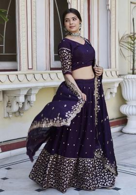 Purple embroidered Georgette Lehenga Set With Dupatta