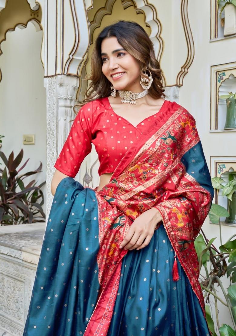 Blue embroidered Viscose Lehenga Set With Dupatta