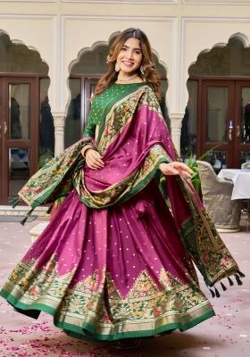 Purple embroidered Viscose Lehenga Set With Dupatta