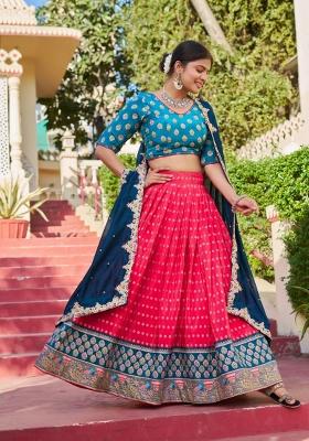 Pink embroidered Viscose Lehenga Set With Dupatta