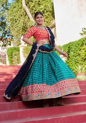 Teal Blue embroidered Viscose Lehenga Set With Dupatta
