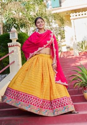 Yellow embroidered Viscose Lehenga Set With Dupatta