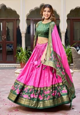 Pink embroidered Viscose Lehenga Set With Dupatta
