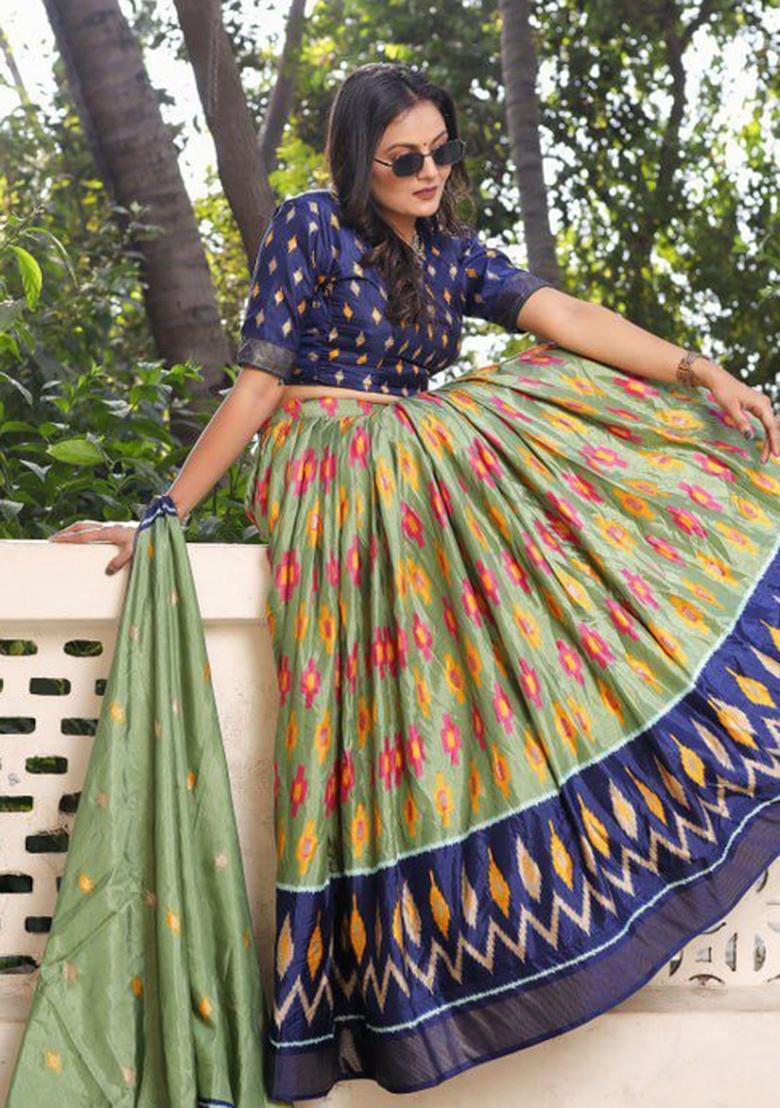 Blue embroidered Viscose Lehenga Set With Dupatta