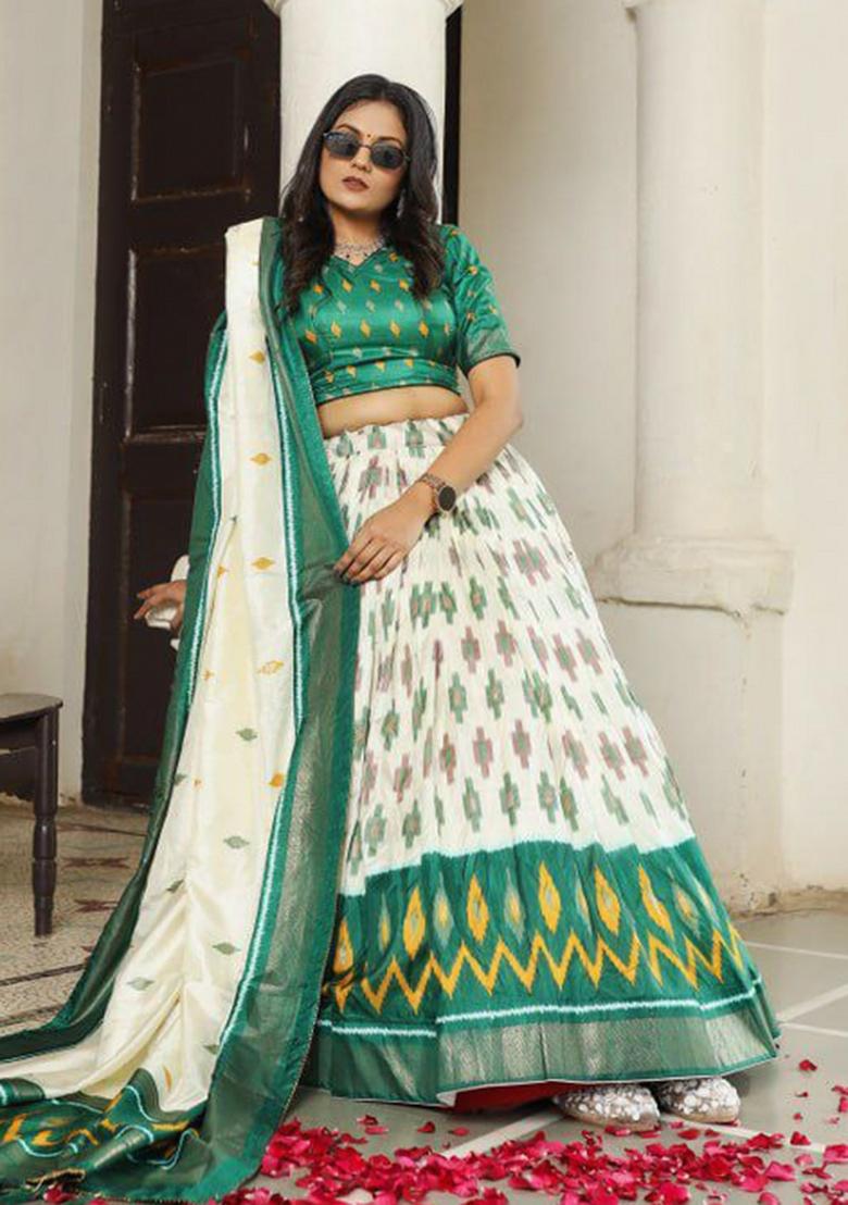 Green embroidered Viscose Lehenga Set With Dupatta