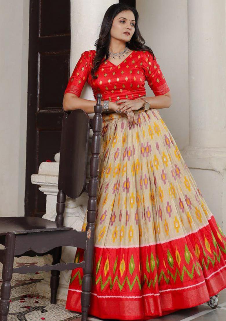 Red embroidered Viscose Lehenga Set With Dupatta