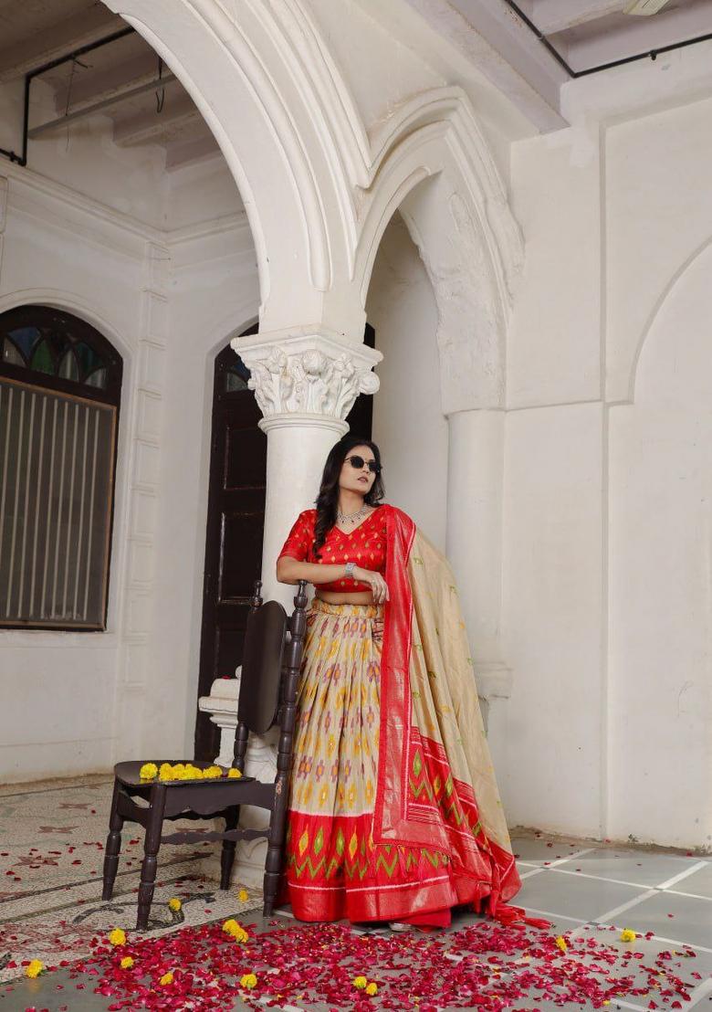 Red embroidered Viscose Lehenga Set With Dupatta