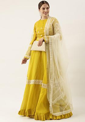 Yellow Embroidered Art Silk Lehenga Set
