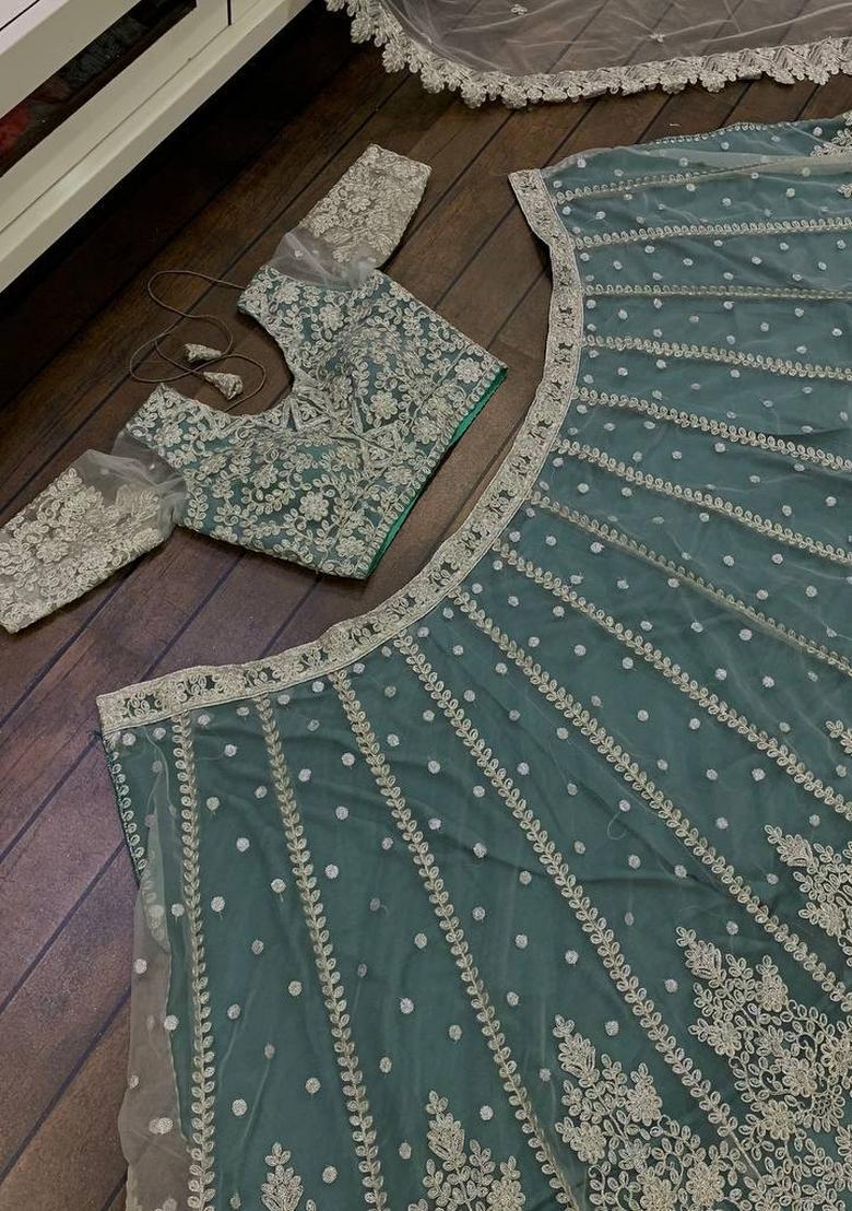 Pista Green embroidered Net Lehenga Set With Dupatta