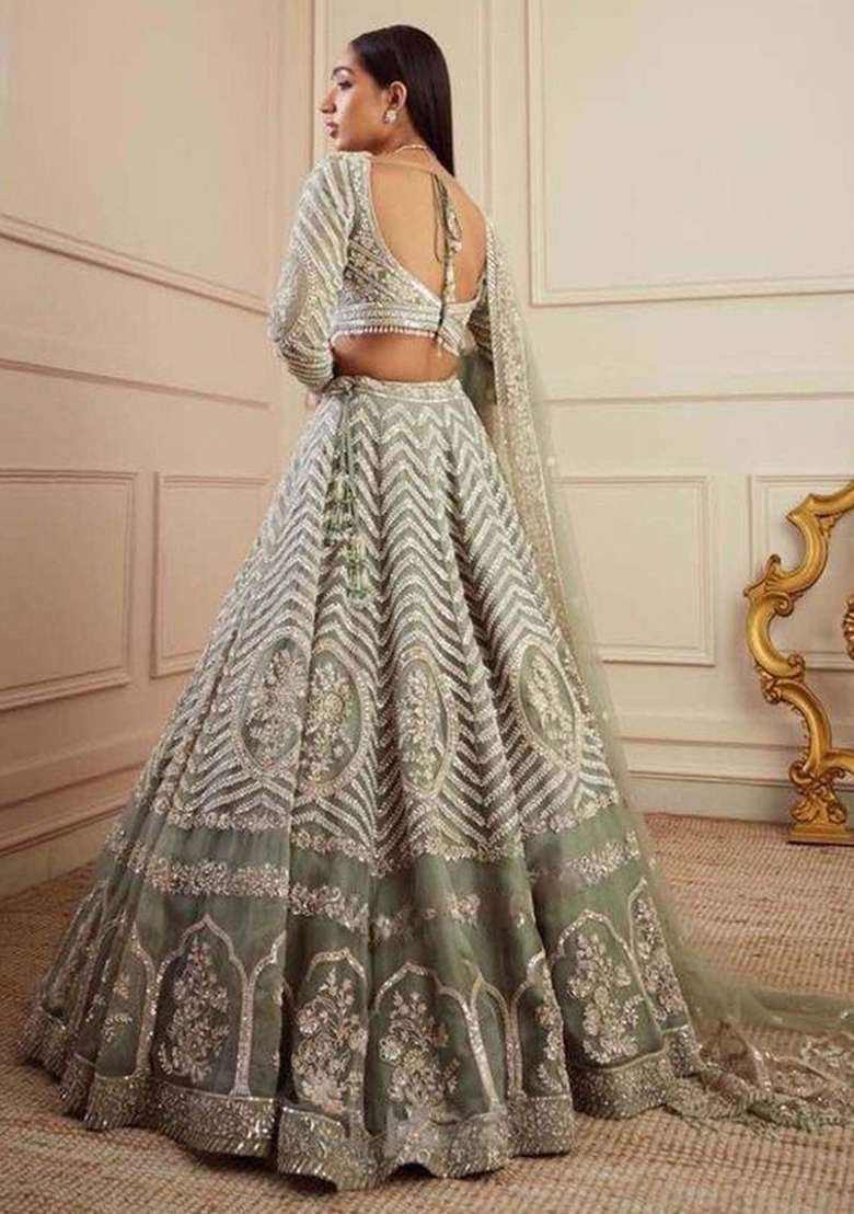 Sea Green With Dupatta Georgette Lehenga Set with embroidered for Diwali | Wedding & Festive Wear - Indya