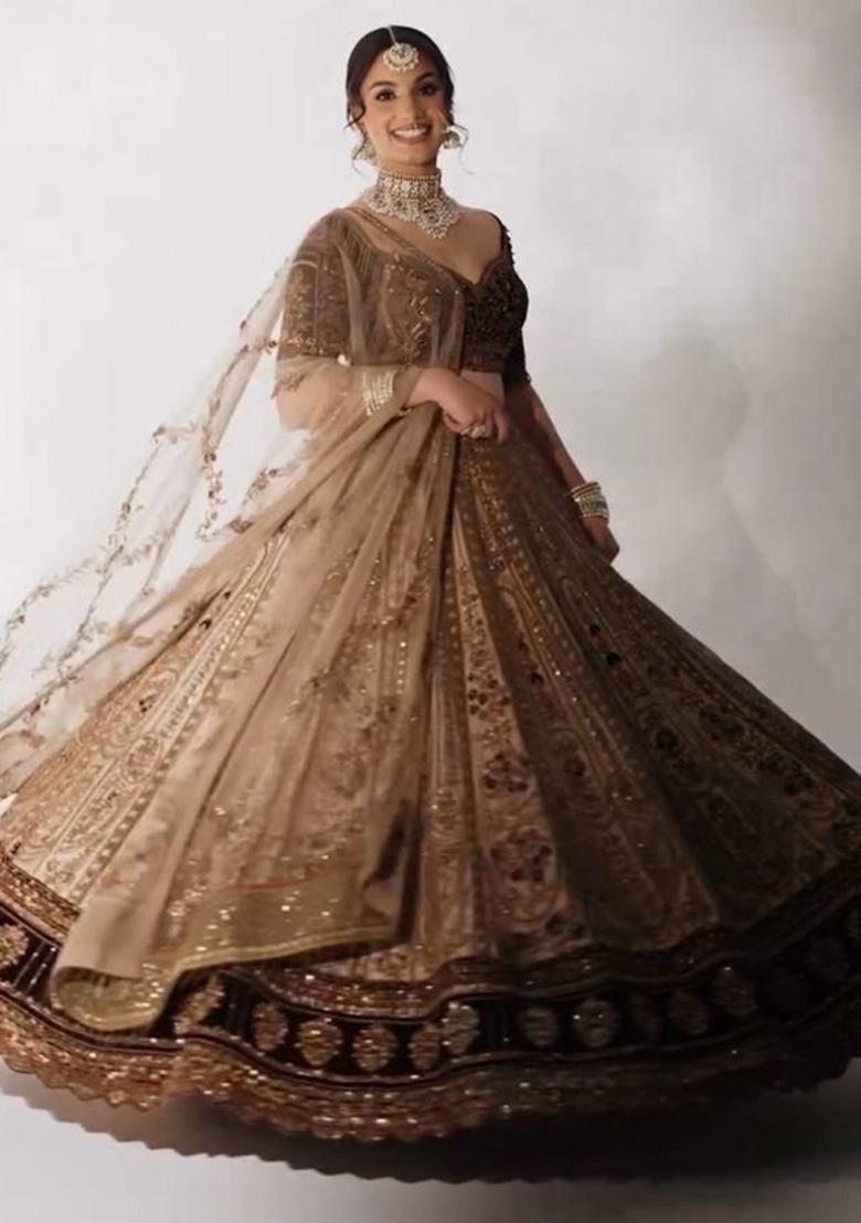 Beige embroidered Viscose Lehenga Set With Dupatta