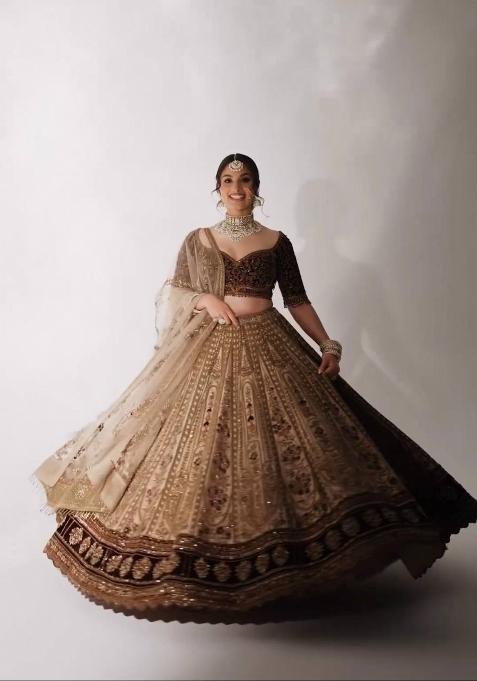 Beige embroidered Viscose Lehenga Set With Dupatta