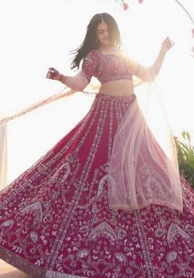 Pink embroidered Viscose Lehenga Set With Dupatta