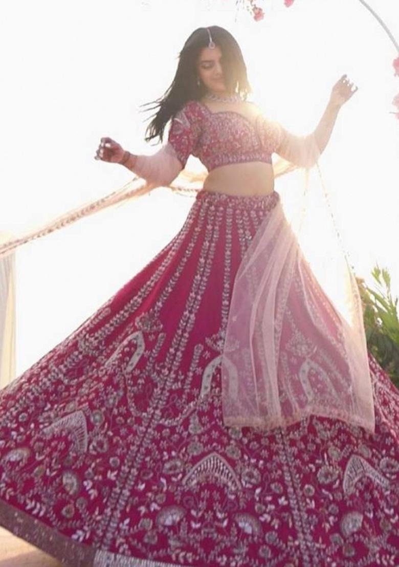Pink embroidered Viscose Lehenga Set With Dupatta