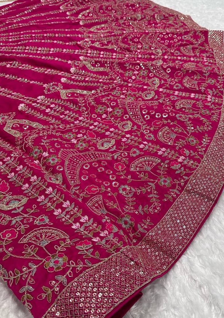 Pink embroidered Viscose Lehenga Set With Dupatta