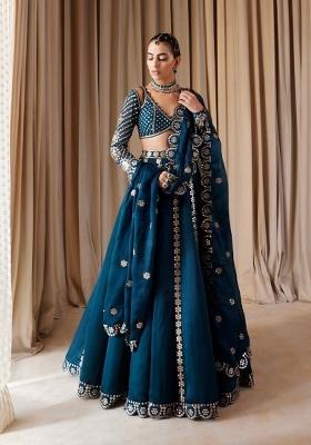 Blue embroidered Viscose Lehenga Set With Dupatta