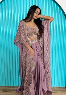 Lavender embroidered Viscose Lehenga Set With Dupatta