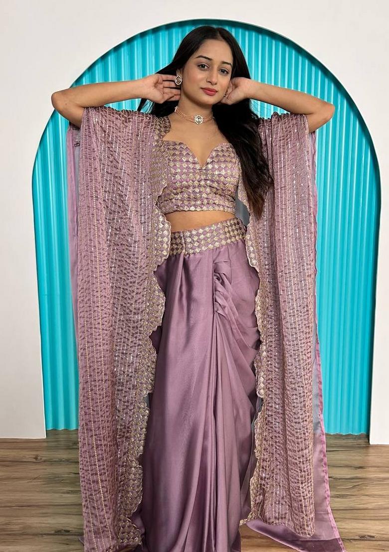 Lavender embroidered Viscose Lehenga Set With Dupatta