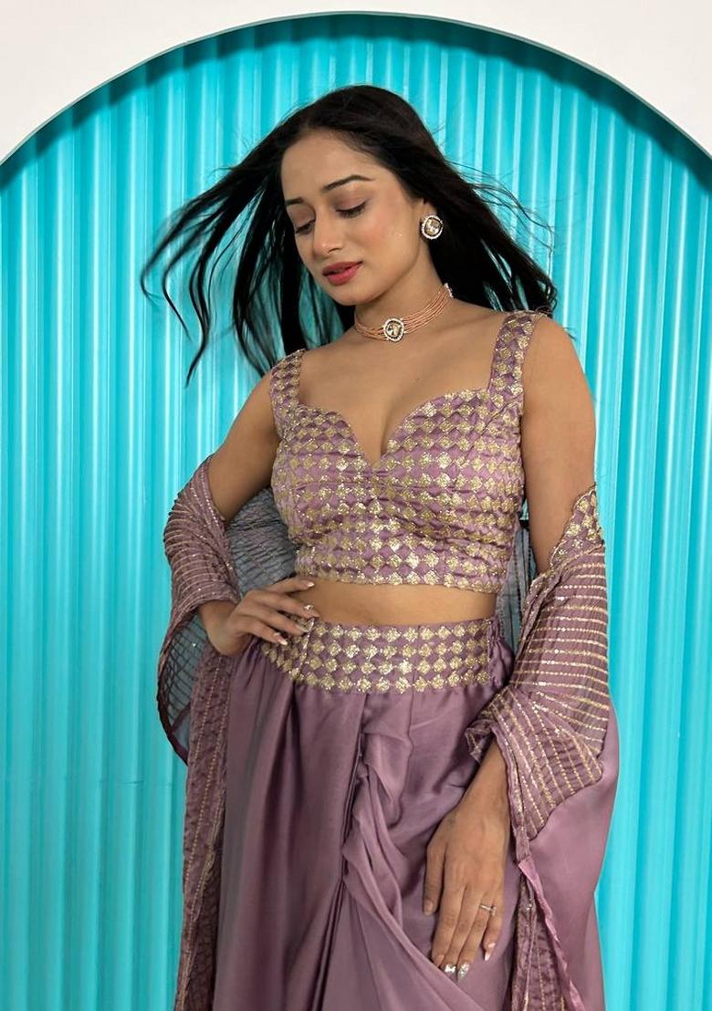 Lavender embroidered Viscose Lehenga Set With Dupatta