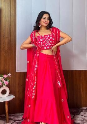 Pink embroidered Georgette Lehenga Set With Dupatta