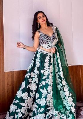 Green embroidered Viscose Lehenga Set With Dupatta