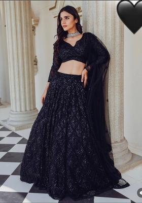 Black embroidered Georgette Lehenga Set With Dupatta