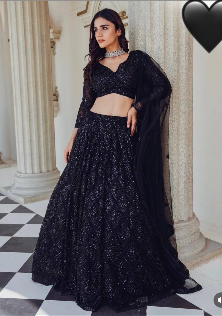 Black embroidered Georgette Lehenga Set With Dupatta