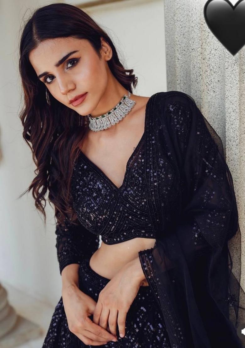 Black embroidered Georgette Lehenga Set With Dupatta