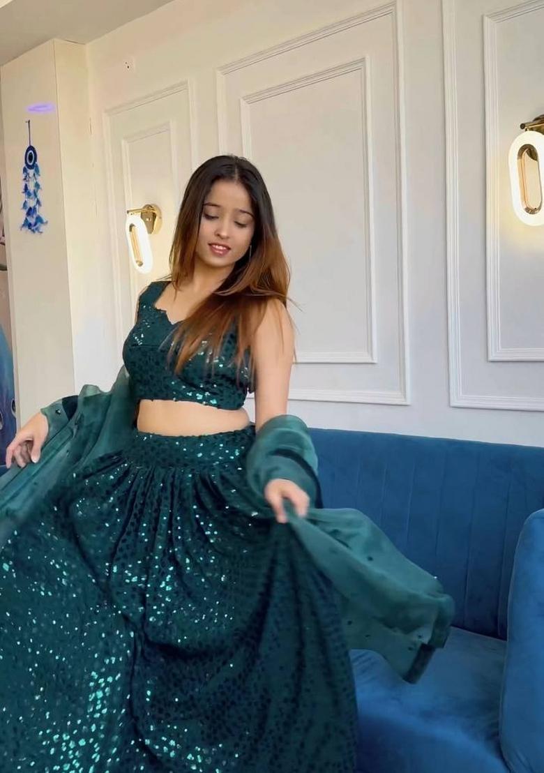 Green embroidered Georgette Lehenga Set With Dupatta