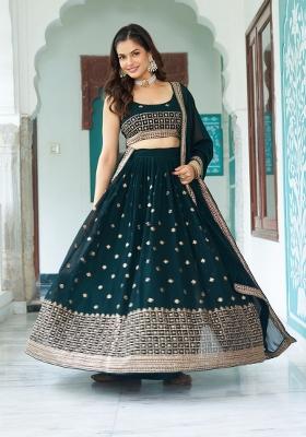 Green embroidered Georgette Lehenga Set With Dupatta