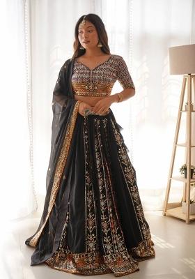 Black embroidered Georgette Lehenga Set With Dupatta