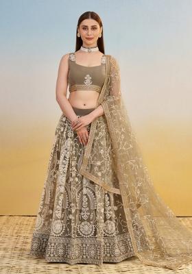 Ivory embroidered Net Lehenga Set With Dupatta