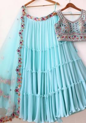 Sky embroidered Georgette Lehenga Set With Dupatta
