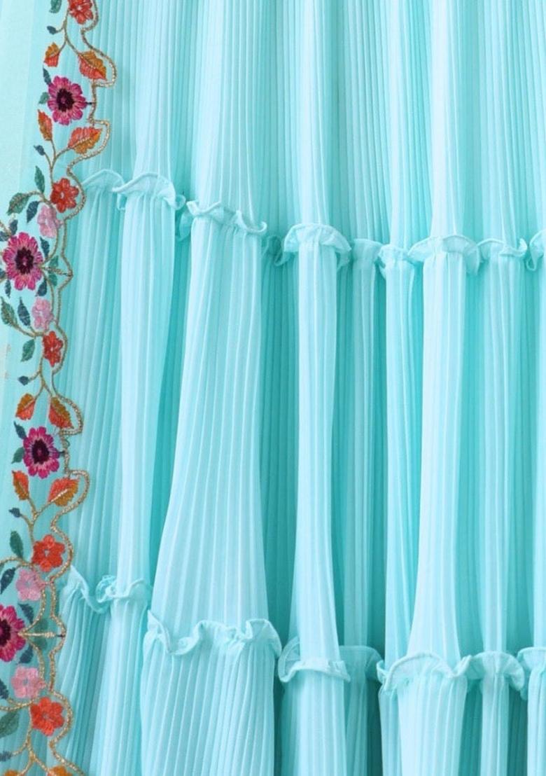 Sky embroidered Georgette Lehenga Set With Dupatta