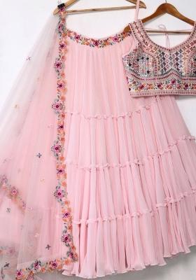 Pink embroidered Georgette Lehenga Set With Dupatta
