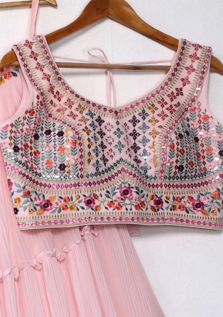 Pink embroidered Georgette Lehenga Set With Dupatta