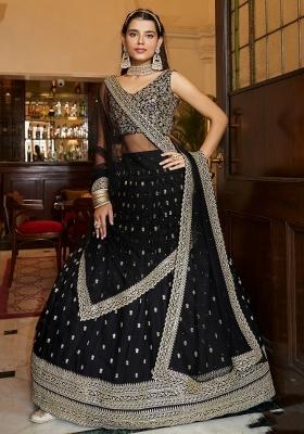 Black embroidered Georgette Lehenga Set With Dupatta