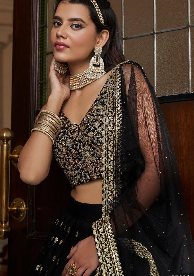 Black embroidered Georgette Lehenga Set With Dupatta